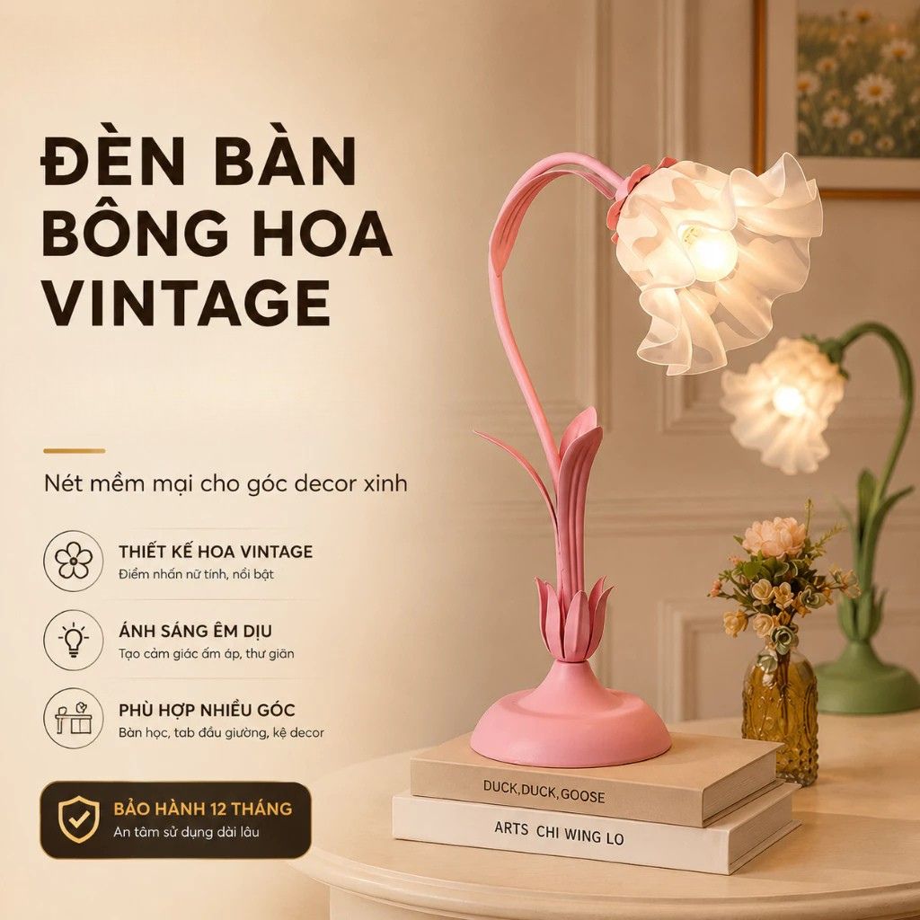Đèn ngủ bông hoa để bàn decor phòng ngủ phòng khách siêu xinh