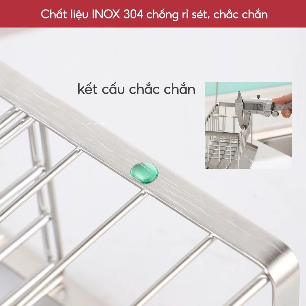 Giá để đồ rửa chén bát inox 304 kèm khay hứng nước chống gỉ tiện lợi - Ảnh 3