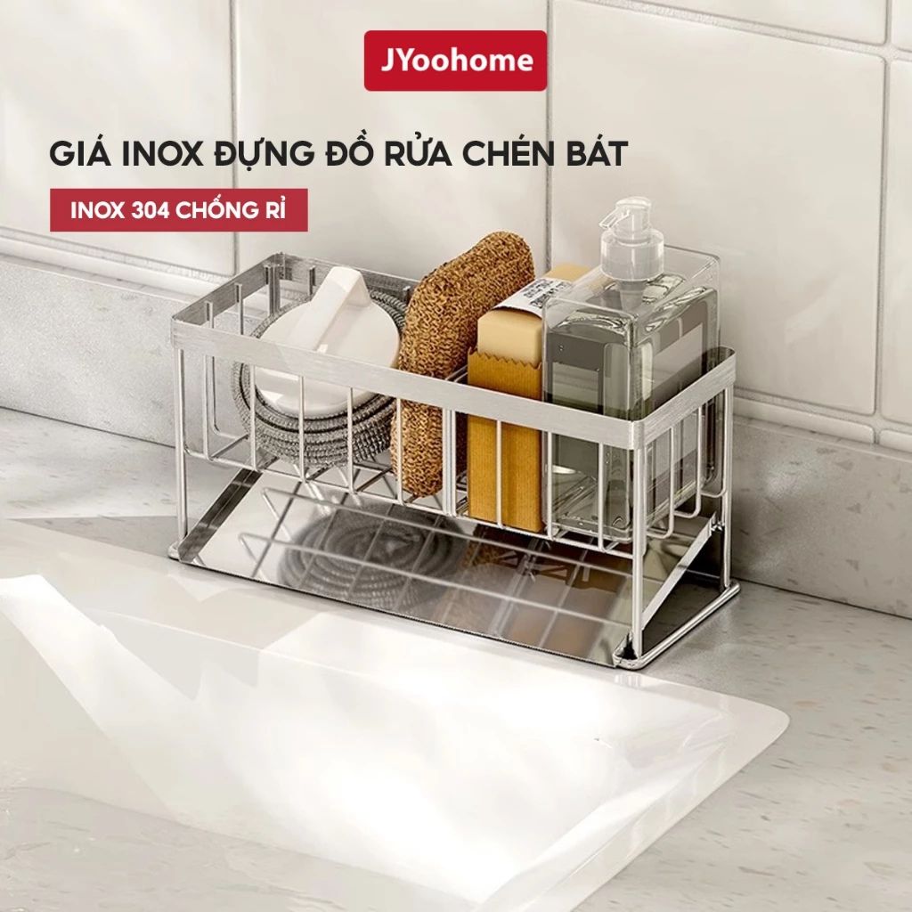 Giá để đồ rửa chén bát inox 304 kèm khay hứng nước chống gỉ tiện lợi
