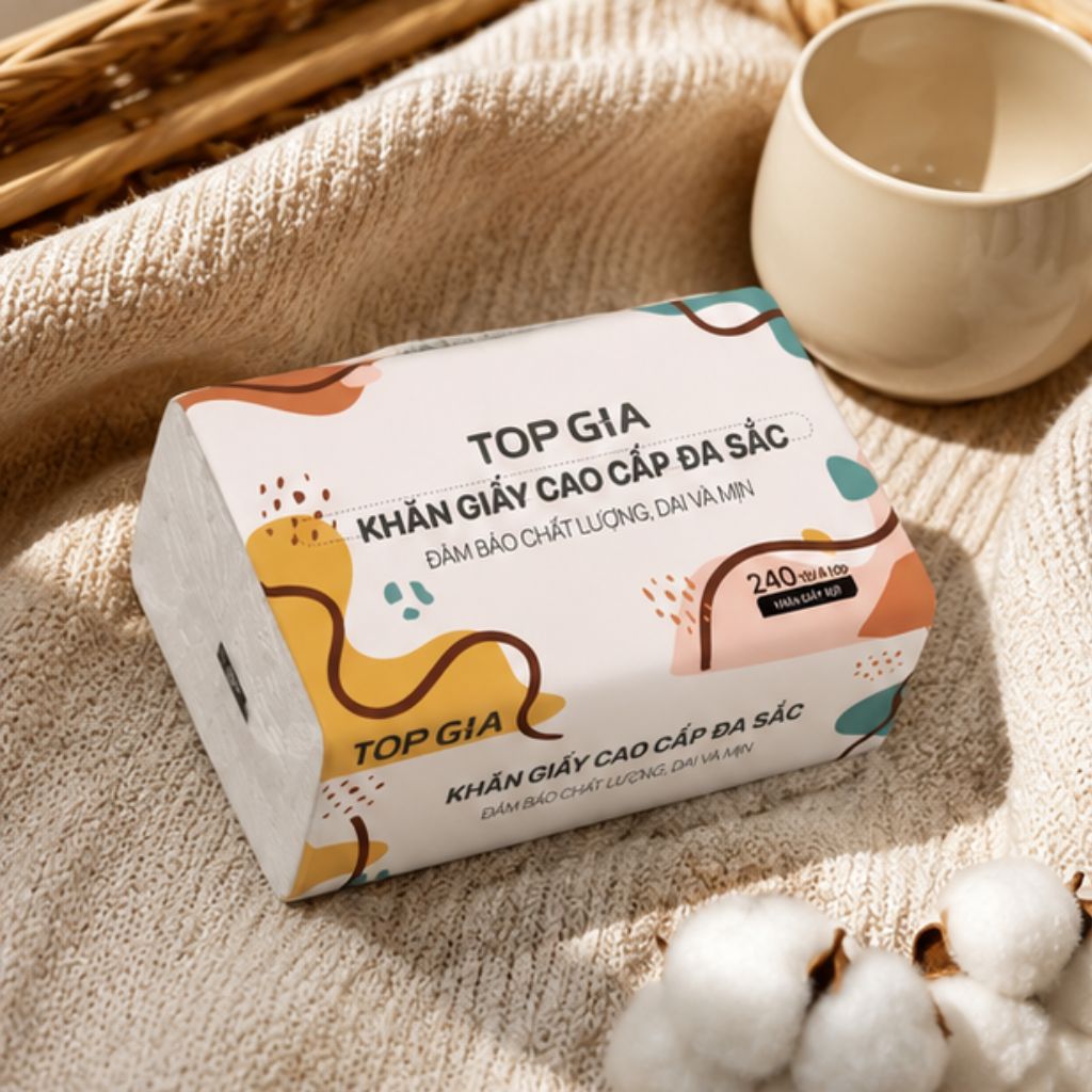 Giấy ăn rút Topgia đa sắc 240 tờ 4 lớp mềm mịn thấm hút tốt - Ảnh 2