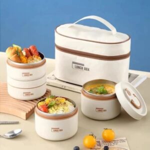 Hộp cơm giữ nhiệt 3 4 tầng inox 304 kèm túi đựng dùng cho văn phòng