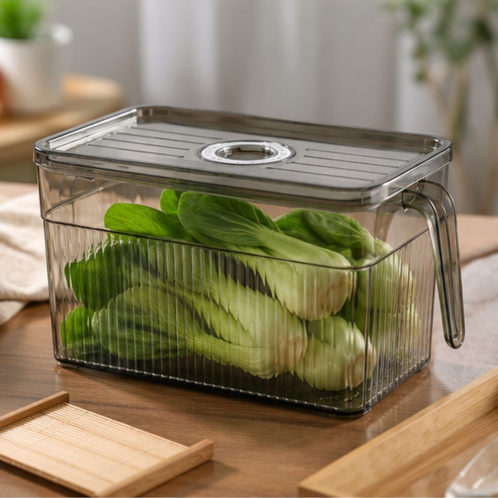 Hộp đựng rau củ tủ lạnh 3L có quai trong suốt bảo quản thực phẩm - Ảnh 3