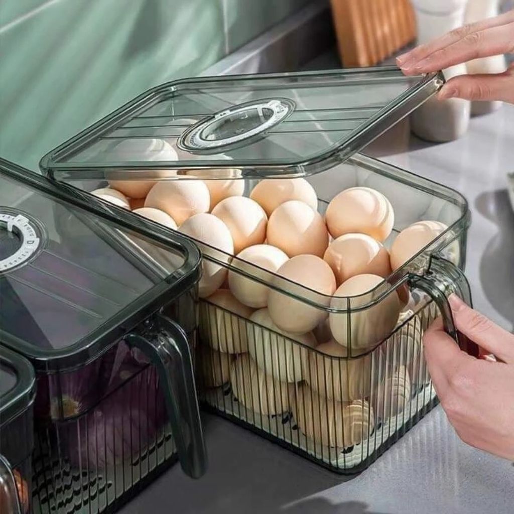 Hộp đựng rau củ tủ lạnh 3L có quai trong suốt bảo quản thực phẩm - Ảnh 3