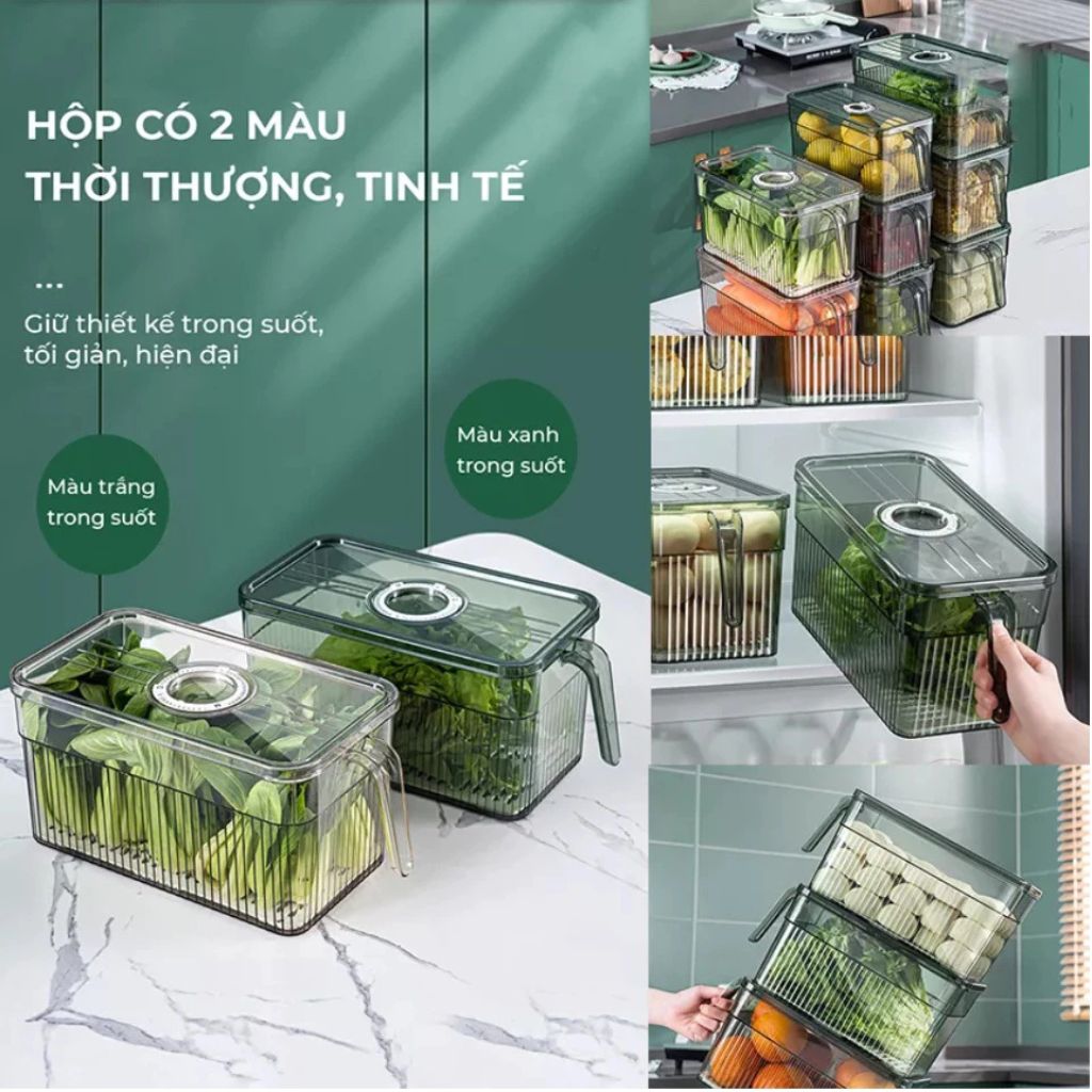 Hộp đựng rau củ tủ lạnh 3L có quai trong suốt bảo quản thực phẩm - Ảnh 4