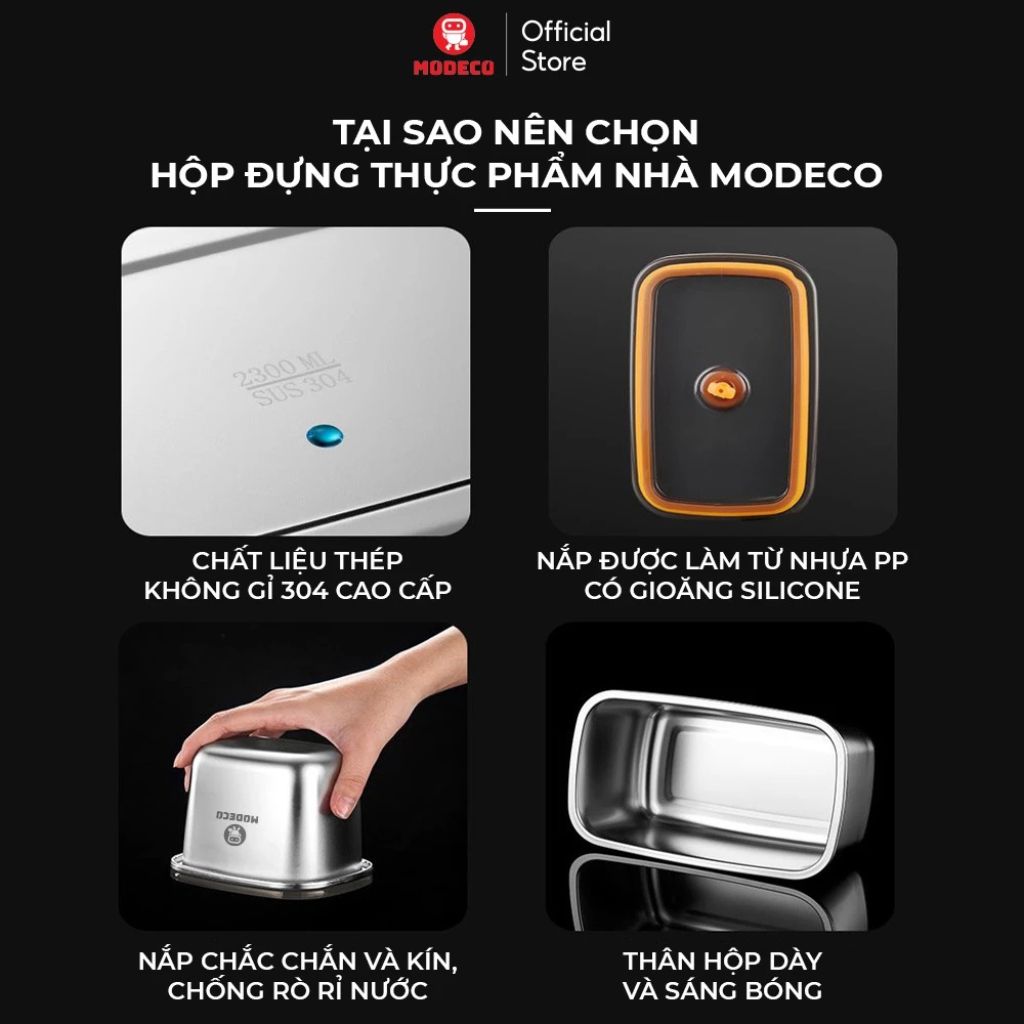 Hộp đựng thực phẩm inox 304 Modeco có nắp kín chống rò rỉ - Ảnh 2