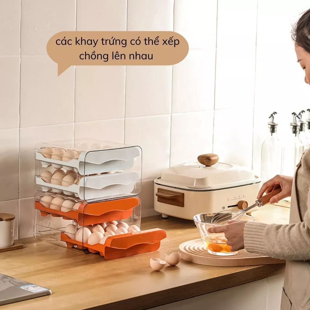 Hộp đựng trứng 2 tầng 32 40 ô nhựa PP PET gọn gàng cho tủ lạnh - Ảnh 3