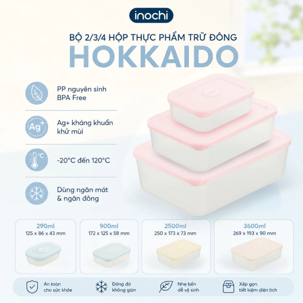 Hộp trữ đông thực phẩm Inochi Hokkaido kháng khuẩn Ag+ cao cấp - Ảnh 3