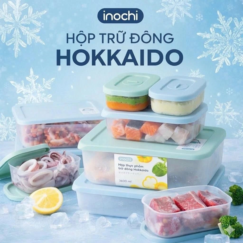 Hộp trữ đông thực phẩm Inochi Hokkaido kháng khuẩn Ag+ cao cấp