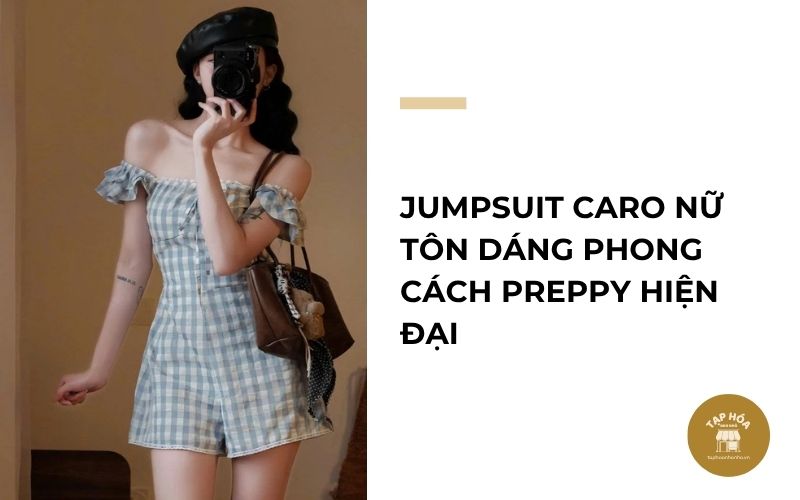 Jumpsuit caro nữ tôn dáng phong cách preppy hiện đại