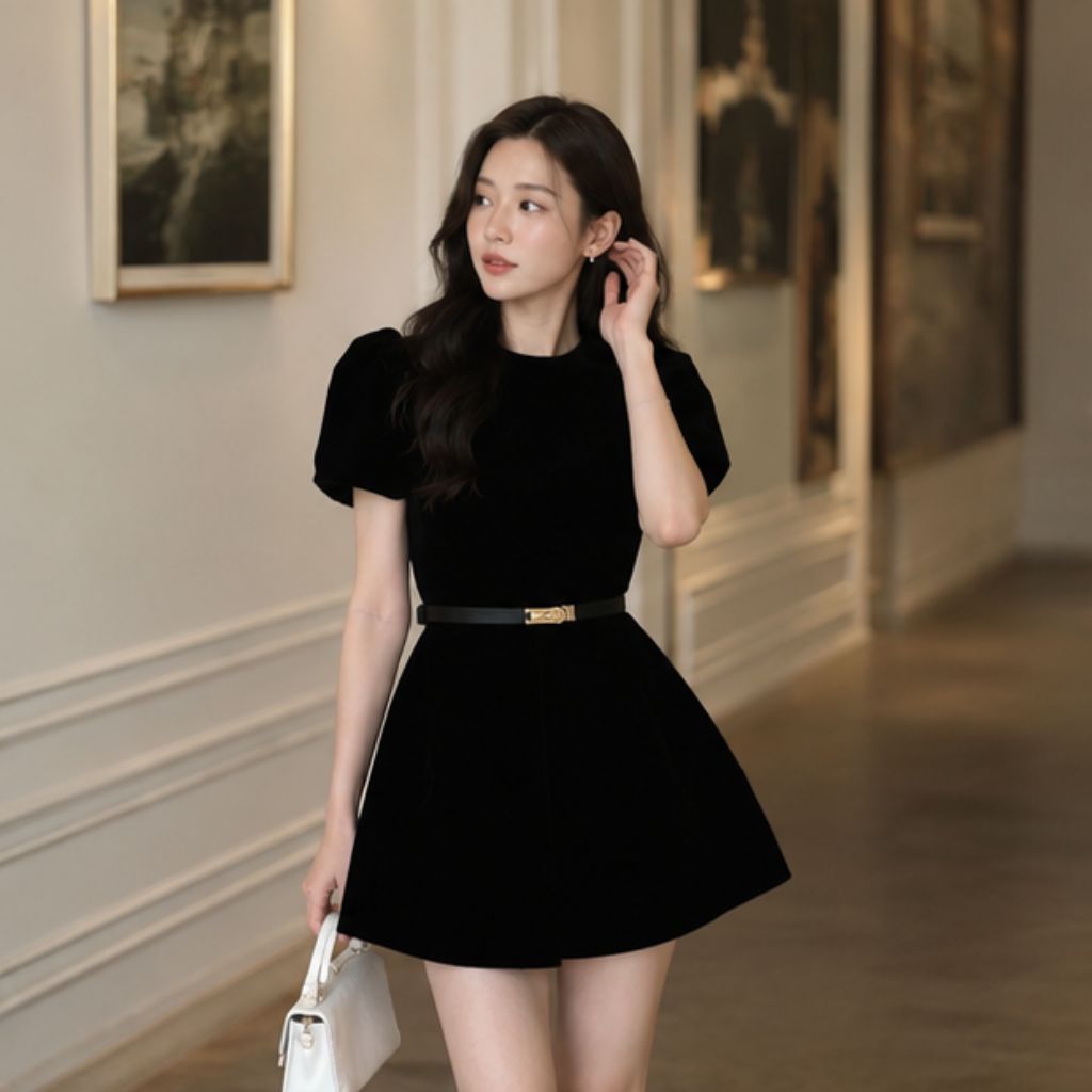 Jumpsuit nhung tay bồng cổ tàu kèm đai da sang chảnh siêu xinh - Ảnh 3
