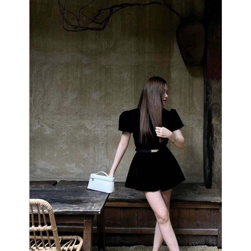 Jumpsuit nhung tay bồng cổ tàu kèm đai da sang chảnh siêu xinh - Ảnh 3