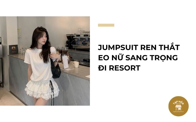 Jumpsuit ren thắt eo nữ sang trọng đi resort
