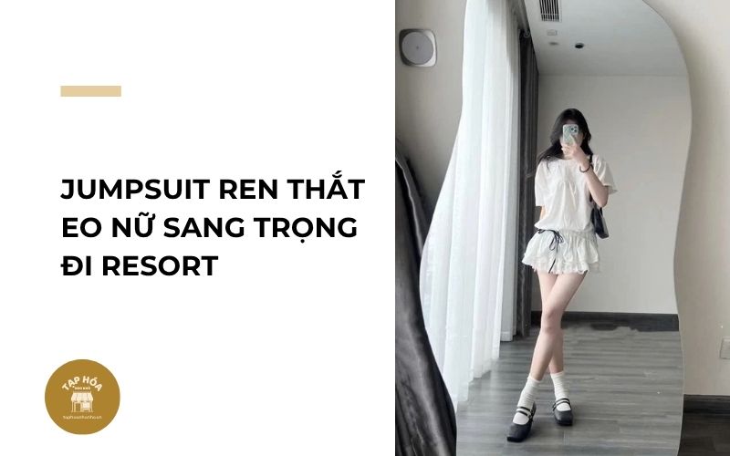 Jumpsuit ren thắt eo nữ sang trọng đi resort