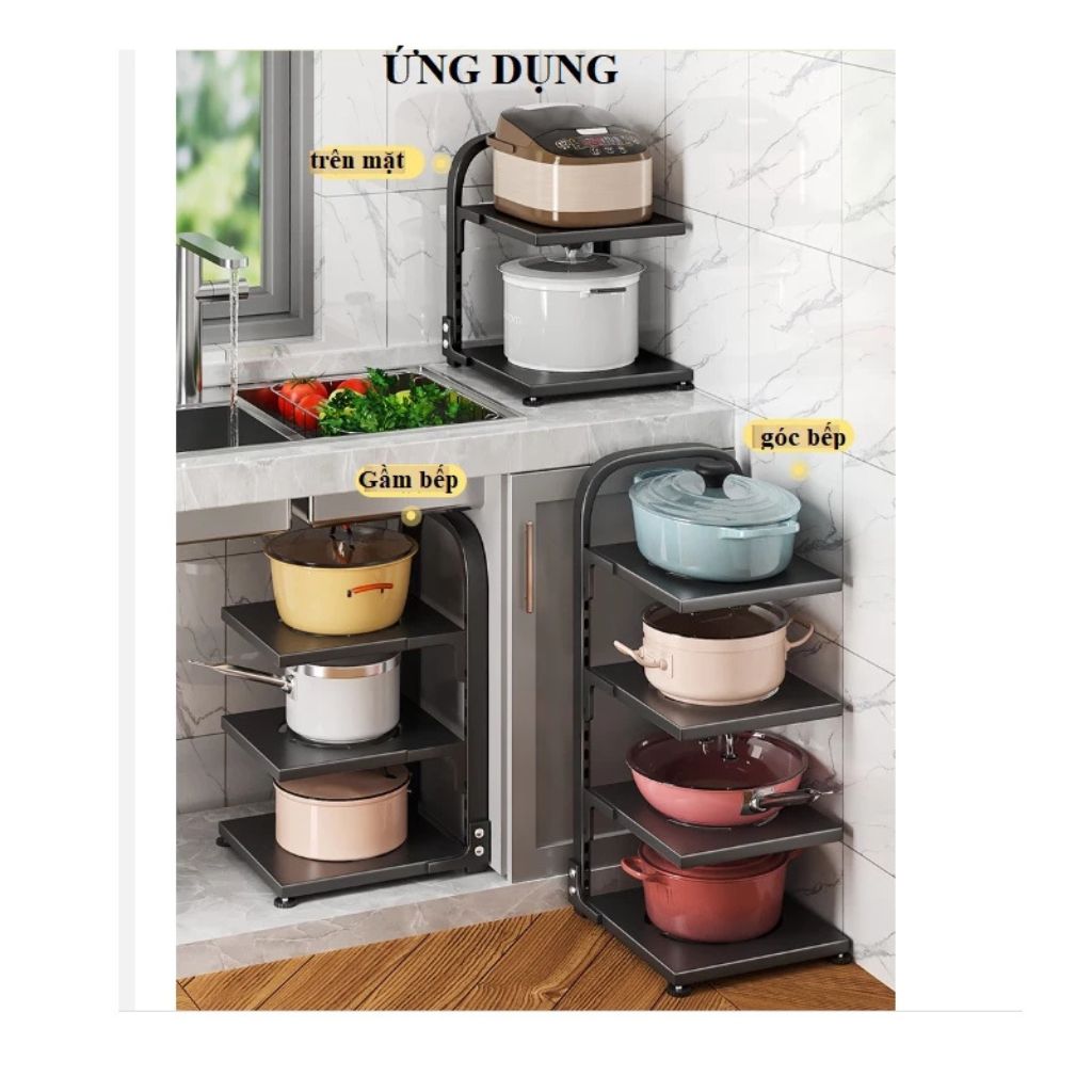 Kệ để xoong nồi chảo 2 3 4 5 tầng có cài vung điều chỉnh tiện lợi cho nhà bếp - Ảnh 3