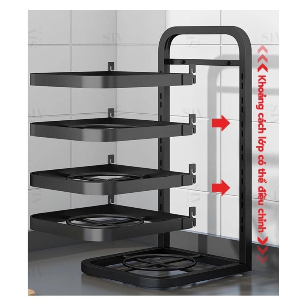Kệ để xoong nồi chảo 2 3 4 5 tầng có cài vung điều chỉnh tiện lợi cho nhà bếp - Ảnh 4