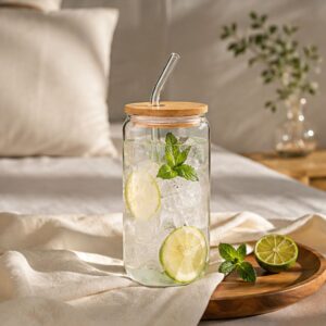 Ly thủy tinh Borosilicate 500ml có nắp tre và ống hút cao cấp - Hình ảnh 2