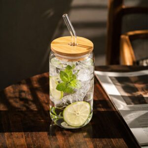 Ly thủy tinh Borosilicate 500ml có nắp tre và ống hút cao cấp - Hình ảnh 3