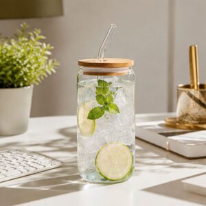 Ly thủy tinh Borosilicate 500ml có nắp tre và ống hút cao cấp - Hình ảnh 4