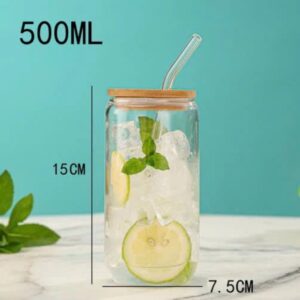 Ly thủy tinh Borosilicate 500ml có nắp tre và ống hút cao cấp