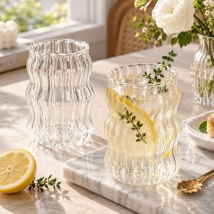 Ly thủy tinh gợn sóng nghệ thuật 350ml dùng uống cà phê trà sữa decor sang trọng