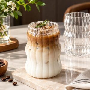 Ly thủy tinh gợn sóng nghệ thuật 350ml dùng uống cà phê trà sữa decor sang trọng - Hình ảnh 2