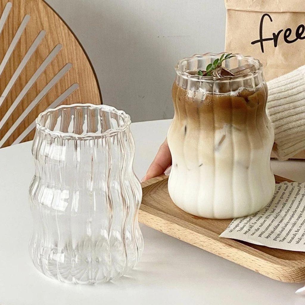 Ly thủy tinh gợn sóng nghệ thuật 350ml dùng uống cà phê trà sữa decor sang trọng - Ảnh 2