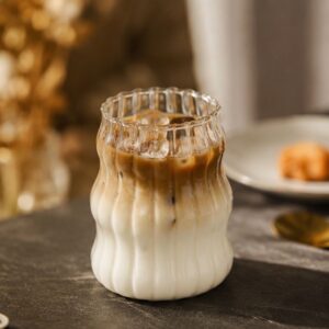 Ly thủy tinh gợn sóng nghệ thuật 350ml dùng uống cà phê trà sữa decor sang trọng - Hình ảnh 3