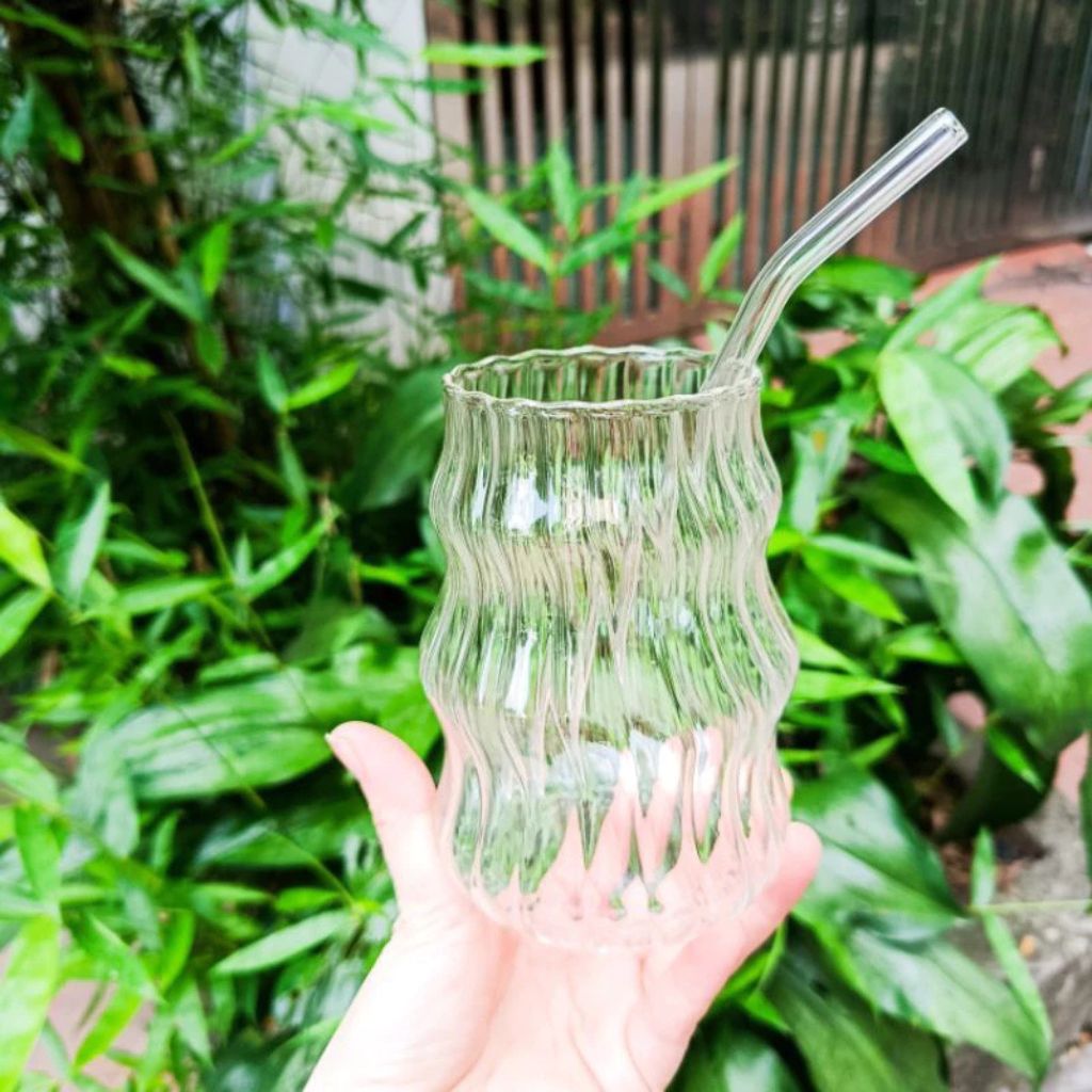 Ly thủy tinh gợn sóng nghệ thuật 350ml dùng uống cà phê trà sữa decor sang trọng - Ảnh 3