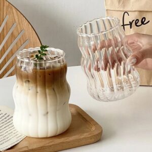Ly thủy tinh gợn sóng nghệ thuật 350ml dùng uống cà phê trà sữa decor sang trọng