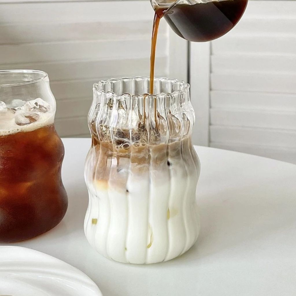 Ly thủy tinh gợn sóng nghệ thuật 350ml dùng uống cà phê trà sữa decor sang trọng - Ảnh 4
