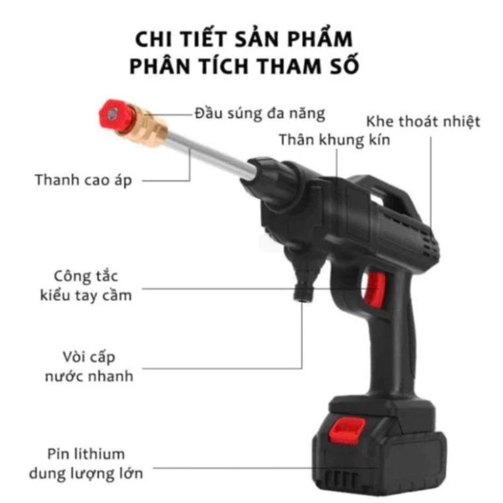 Máy rửa xe cầm tay cao áp dùng pin sạc phun bọt đa năng cho gia đình - Ảnh 2