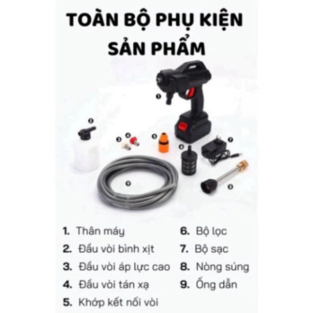 Máy rửa xe cầm tay cao áp dùng pin sạc phun bọt đa năng cho gia đình - Ảnh 3
