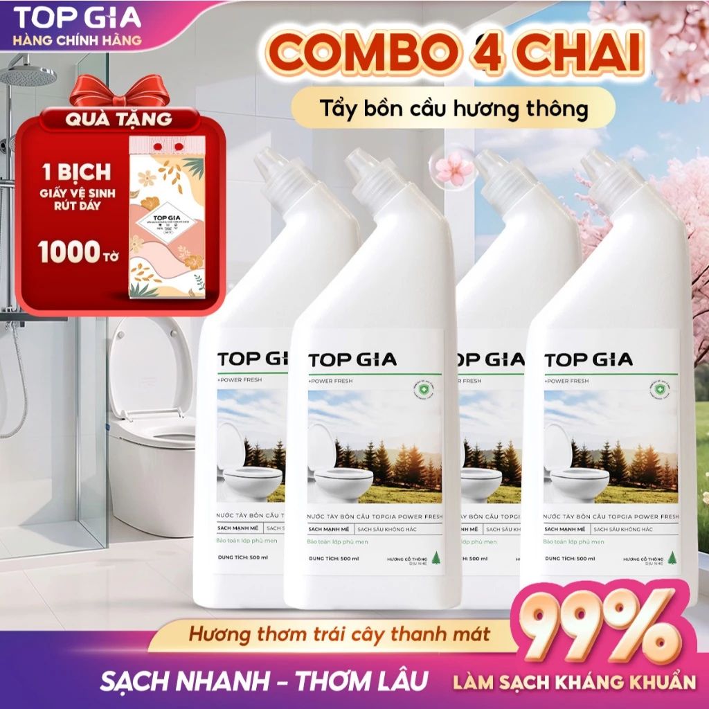 Nước tẩy bồn cầu Topgia kháng khuẩn 99% không cần chà sạch nhanh