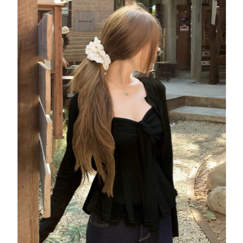 Set áo 2 dây nhún ngực len dệt kim kèm áo cardigan mỏng siêu xinh - Ảnh 8
