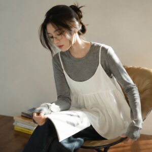 Set áo thun dài tay kèm áo hai dây dáng bí siêu xinh dễ phối đồ - Hình ảnh 2