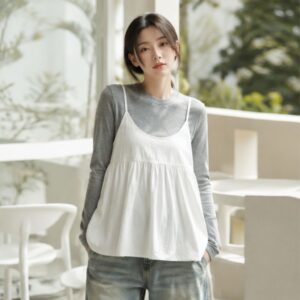 Set áo thun dài tay kèm áo hai dây dáng bí siêu xinh dễ phối đồ