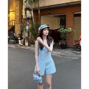 Set bộ đùi jumpsuit hai dây nữ dáng ngắn tiểu thư dạ tweed sang chảnh
