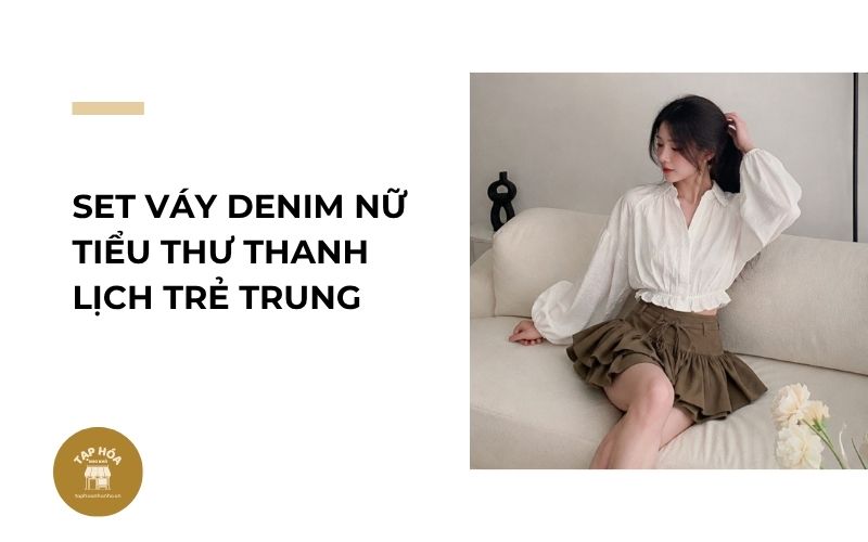 Set váy denim nữ tiểu thư thanh lịch trẻ trung