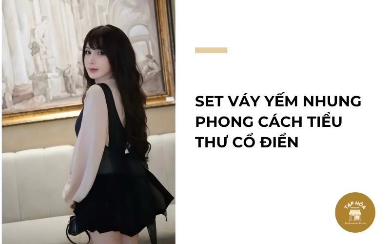 Set váy yếm nhung phong cách tiểu thư cổ điển