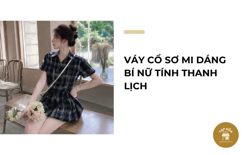 Váy cổ sơ mi dáng bí nữ tính thanh lịch