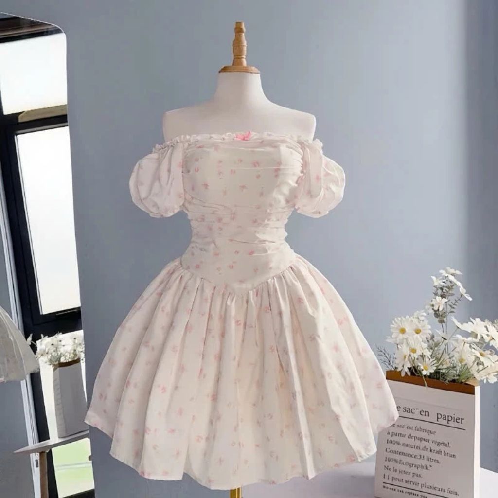 Váy hoa nhí trễ vai dáng xòe bồng tiểu thư dễ thương siêu xinh - Ảnh 2