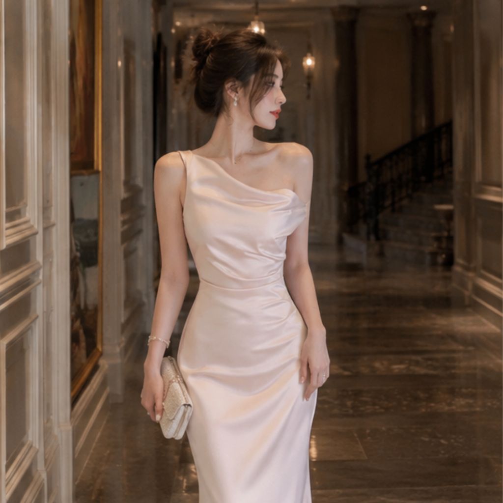 Váy lụa dáng dài trễ vai sang chảnh – đầm lụa dự tiệc Joily Dress Silk