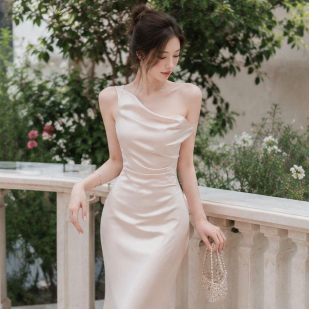 Váy lụa dáng dài trễ vai sang chảnh – đầm lụa dự tiệc Joily Dress Silk