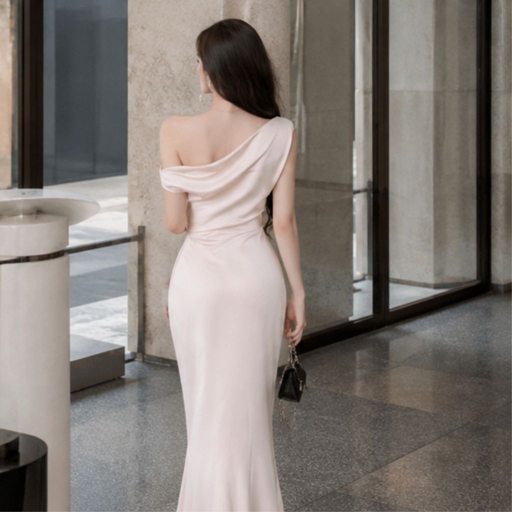 Váy lụa dáng dài trễ vai sang chảnh – đầm lụa dự tiệc Joily Dress Silk
