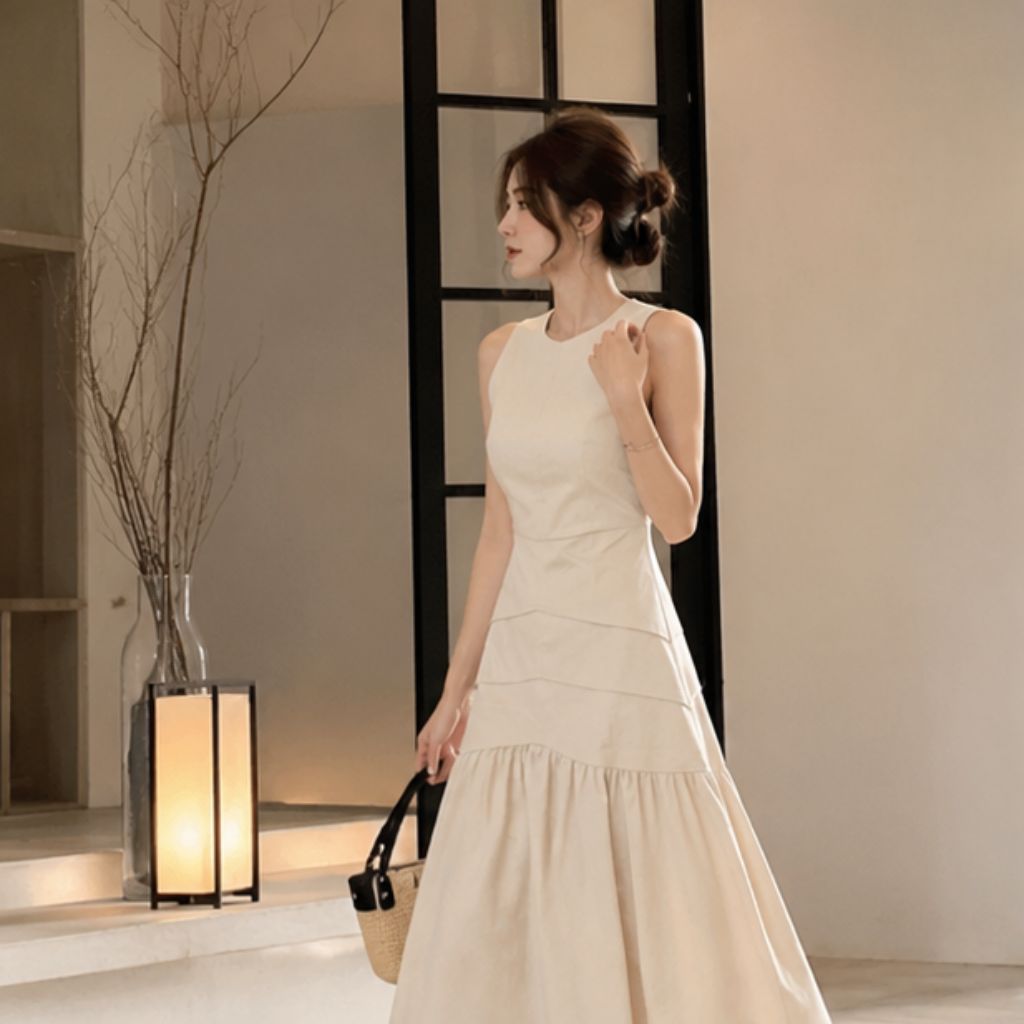 Váy maxi be đuôi cá dáng dài 2 lớp chất mát thanh lịch - Ảnh 4