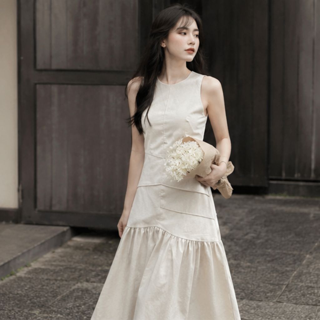 Váy maxi be đuôi cá dáng dài 2 lớp chất mát thanh lịch - Ảnh 2