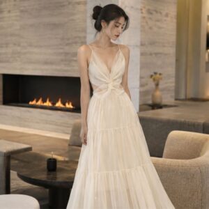 Váy maxi đi biển dáng dài xoắn ngực hở lưng chiết eo tôn dáng sang chảnh - Hình ảnh 4