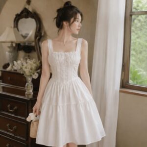 Váy maxi thô trắng nhúm eo ly ngực nữ tính siêu xinh - Hình ảnh 4