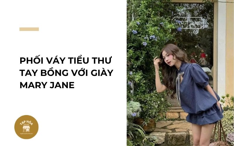 Phối váy tiểu thư tay bồng với giày Mary Jane