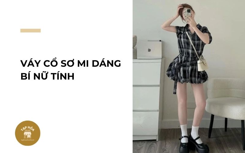 Váy cổ sơ mi dáng bí nữ tính